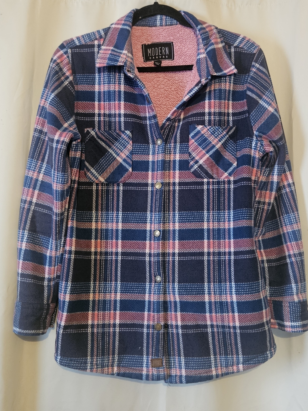 Modern Canvas Women's Navy & Pink Plaid Teddy-Lined Jacket